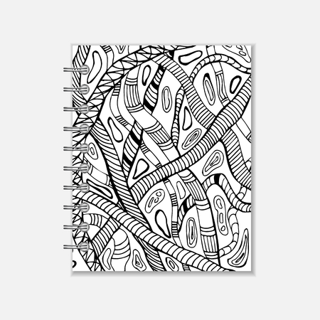 Ring- bound notebook cover design with hand drawn snake pattern. Black and white styleのイラスト素材