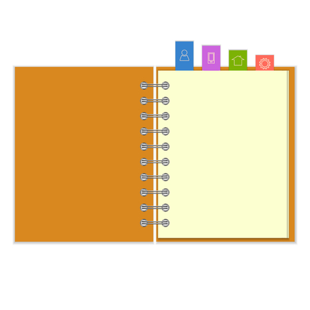 Illustration for Open blank ring-bound notebook with colorful information  bookmarks - Royalty Free Image