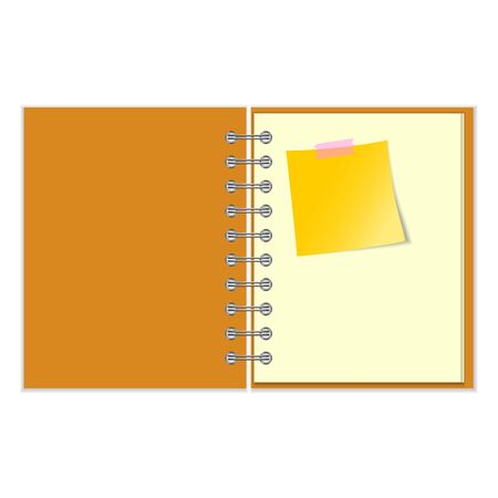 Open notebook with yellow sticker on white backgroundのイラスト素材