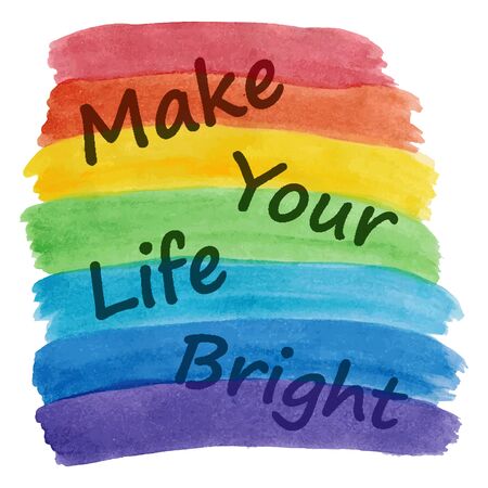 Make your life brighter text on hand drawn water color rainbow. Positive life and thinking conceptのイラスト素材