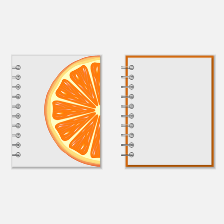 Ring-bound notebook cover design with bright orange on white. Isolated on whiteのイラスト素材