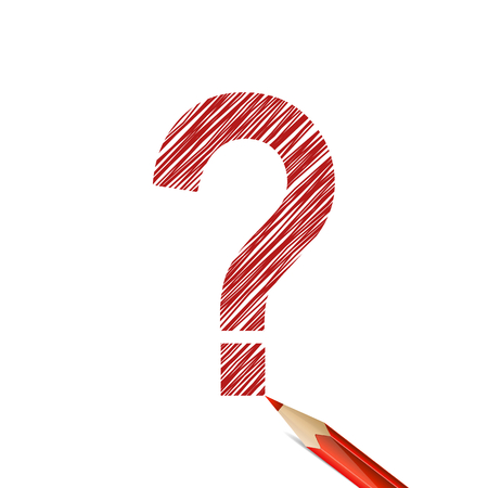 Question mark drawn with red pencil on white background. Doubt and hesitationのイラスト素材