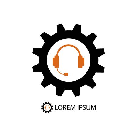 Black gearwheel and orange headset on white background. Support service iconのイラスト素材