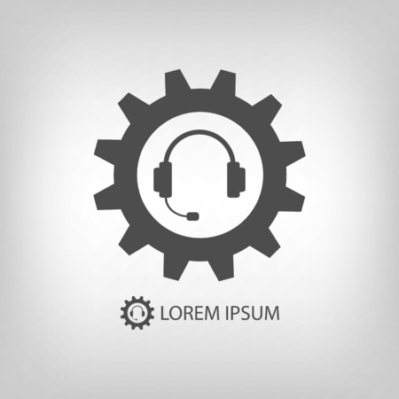 Grey gearwheel and headset icon, support service callのイラスト素材