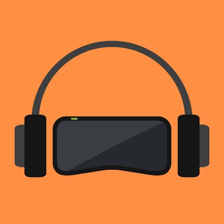 Virtual space equipment. VR-glasses and headphones on orange backgroundのイラスト素材