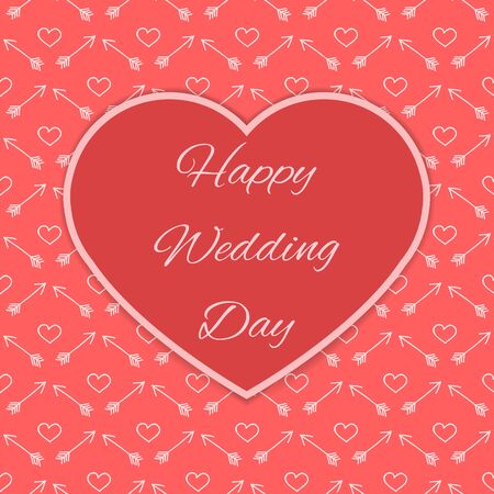 Happy wedding day card with big red heart and love style  patternのイラスト素材