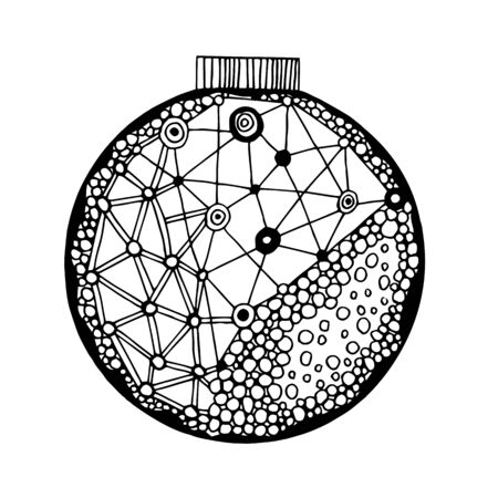 Handdrawn black and white ball with geometric patternのイラスト素材
