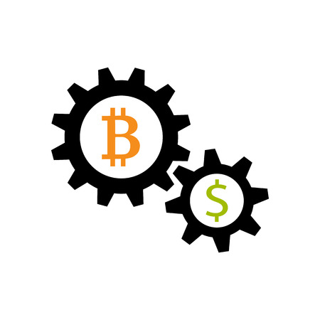 Gear wheels with bitcoin and dolalr and exchange symbolのイラスト素材