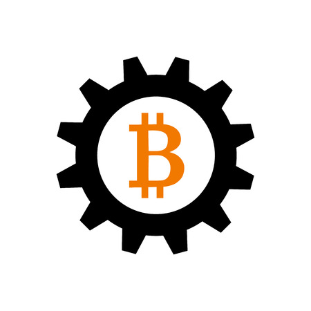Bitcoin in gearwheel as symbol of cryptocurrency miningのイラスト素材