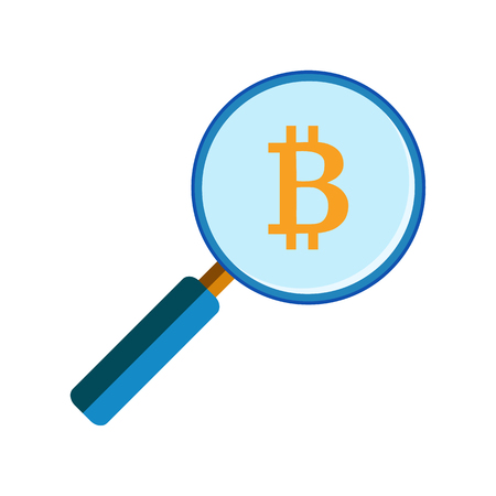 Magnifying glass with bitcoin sign, flat style iconのイラスト素材