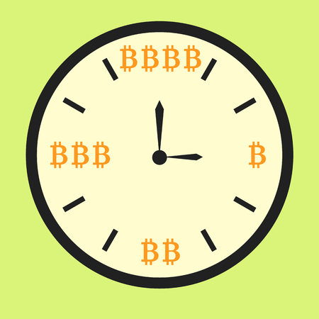 Clock displaying increasing bitcoin income, flat styleのイラスト素材