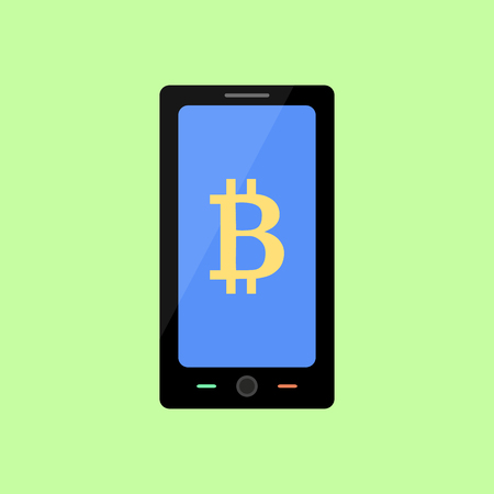 Smart phone with bitcoin sign, flat style iconのイラスト素材