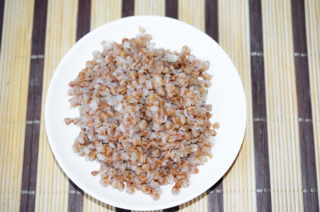 Buckwheat cereal in the white plateの写真素材