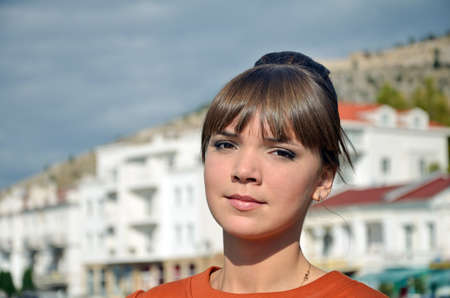 Portrait of pretty woman in summer outdoorsの写真素材