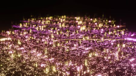 Future city. 3D abstract composition that looks like a night city stylized as a computer chip. Technology background. Tech science background.の写真素材
