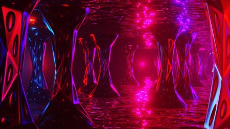 Space alien city. Virtual reality environment. 3d render. Abstract psychedelic background.の写真素材