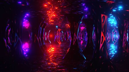 Space alien city. Virtual reality environment. 3d render. Abstract psychedelic background.の写真素材
