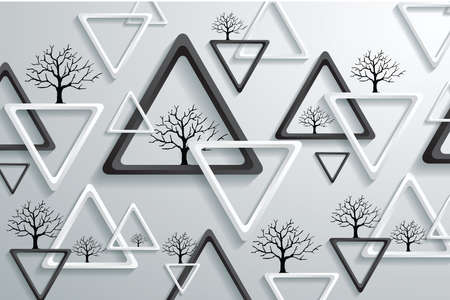 Custom wallpaper black and white triangle with blacked tree photo mural wallpaper,3d illustrationの写真素材