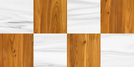 White marble tile with wood texture seamless-tile designの写真素材