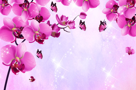 Beautiful Purple flowers wallpaper. Modern ideas in the design of any interior,3d illustrationの写真素材