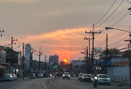 View on the road before sunsetの写真素材