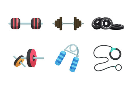 Dumbbell and Exercise equipment in cartoon character,isolated on white backgroundのイラスト素材