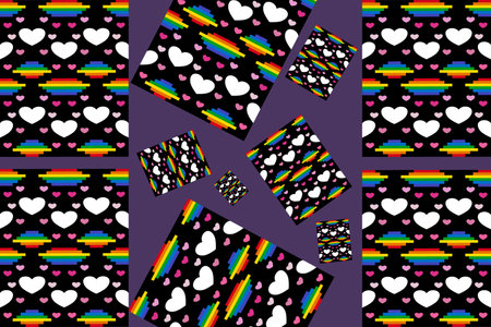 Colorful square tube and heart form,striped pattern,fashion art design