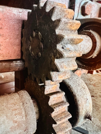Aged Cogwheel part of old machine in factory,dust and dirty.の写真素材