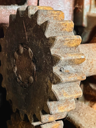 Aged Cogwheel part of old machine in factory,dust and dirty.の写真素材
