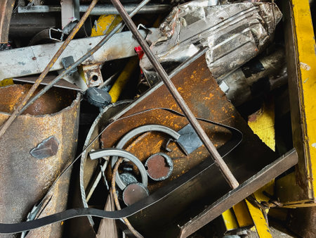 Used iron plenty on junkyard,steel wasted,prepare for recycle.の写真素材