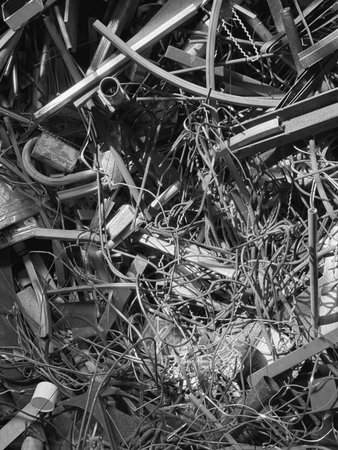 Steel scrap from used in junk,prepare for recycle.Iron wasted,black and white toneの写真素材