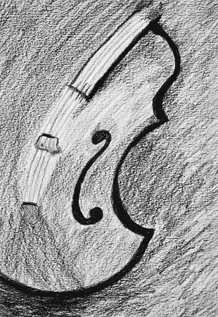 Violin hand drawn with pencil on paper,vintage design,artline instrument,cartoon character.の写真素材