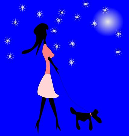 woman walk with little dogのイラスト素材