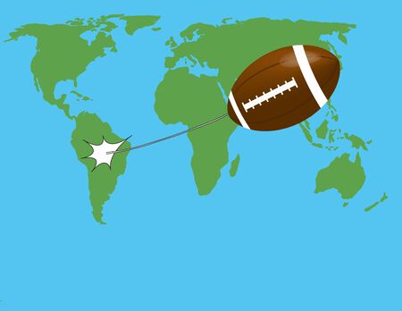 rugby ball flying over the world; rugby ball thrown with full forceのイラスト素材