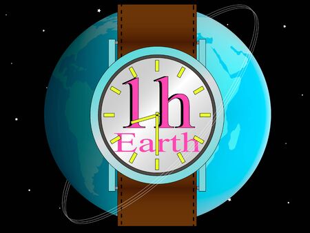 wristwatch, worn on planet Earth, showing the date of commencement of the action - earth hourのイラスト素材