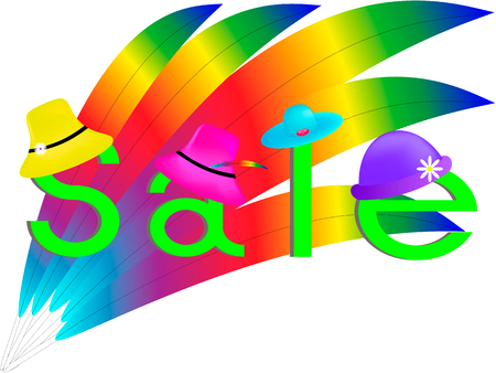 the letters dressed in caps; sale hats at discounted prices; a large selection of hats at a discount;のイラスト素材