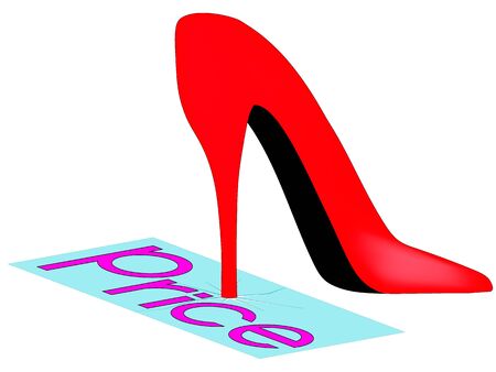 Red shoes stepped on the inscription priceのイラスト素材