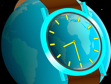 wristwatch, worn on planet Earth, showing the date of commencement of the action earth hourのイラスト素材