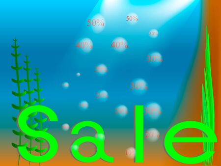 The word sell at the bottom of the sea, bubbles rise with numbersのイラスト素材