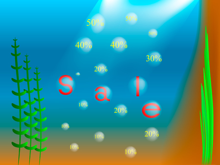 The word sell at the bottom of the sea, bubbles rise with numbersのイラスト素材