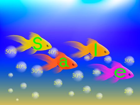 Gold fish under water with the word sell, the bubbles rise with numbersのイラスト素材