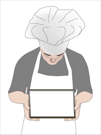 Chef showing empty a tablet with a place for an inscriptionのイラスト素材