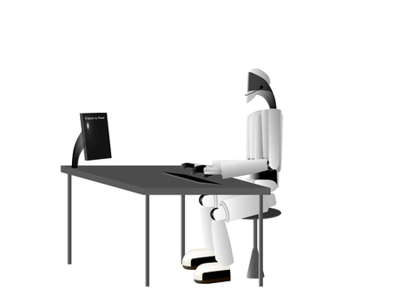 the call center of the future, robots respond to calls in a call centerのイラスト素材