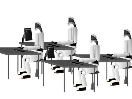 the call center of the future, robots respond to calls in a call centerの写真素材