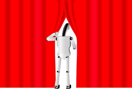presentation of the robot, the robot takes the stage, the robot looks through the curtainのイラスト素材