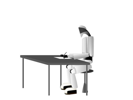 robot is sitting at the table and signs a contractのイラスト素材