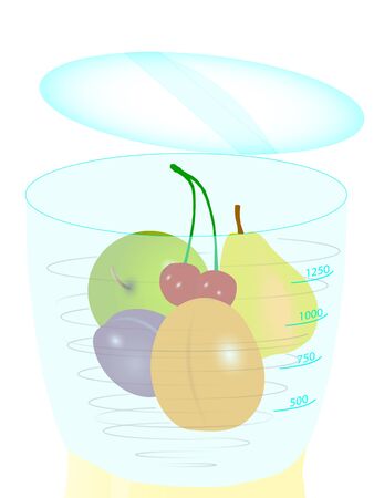 kitchen machine throws a variety of vegetables, kitchen machine prepares saladのイラスト素材