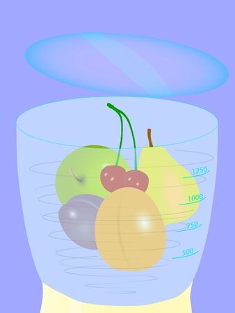 kitchen machine throws a variety of vegetables, kitchen machine prepares saladのイラスト素材