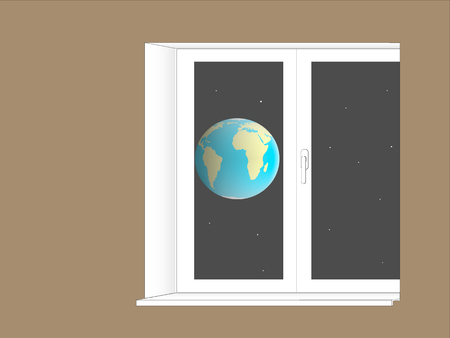 planet Earth located behind a plastic windowのイラスト素材