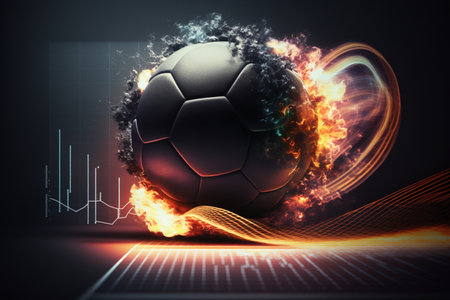 Soccer ball in fire with copy space. 3d illustration.の素材
